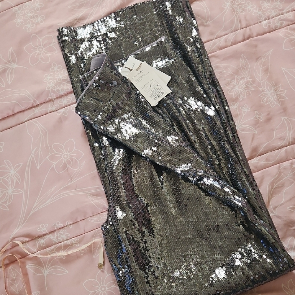 Silver Sequin Pants, double Layered-gray Lining.